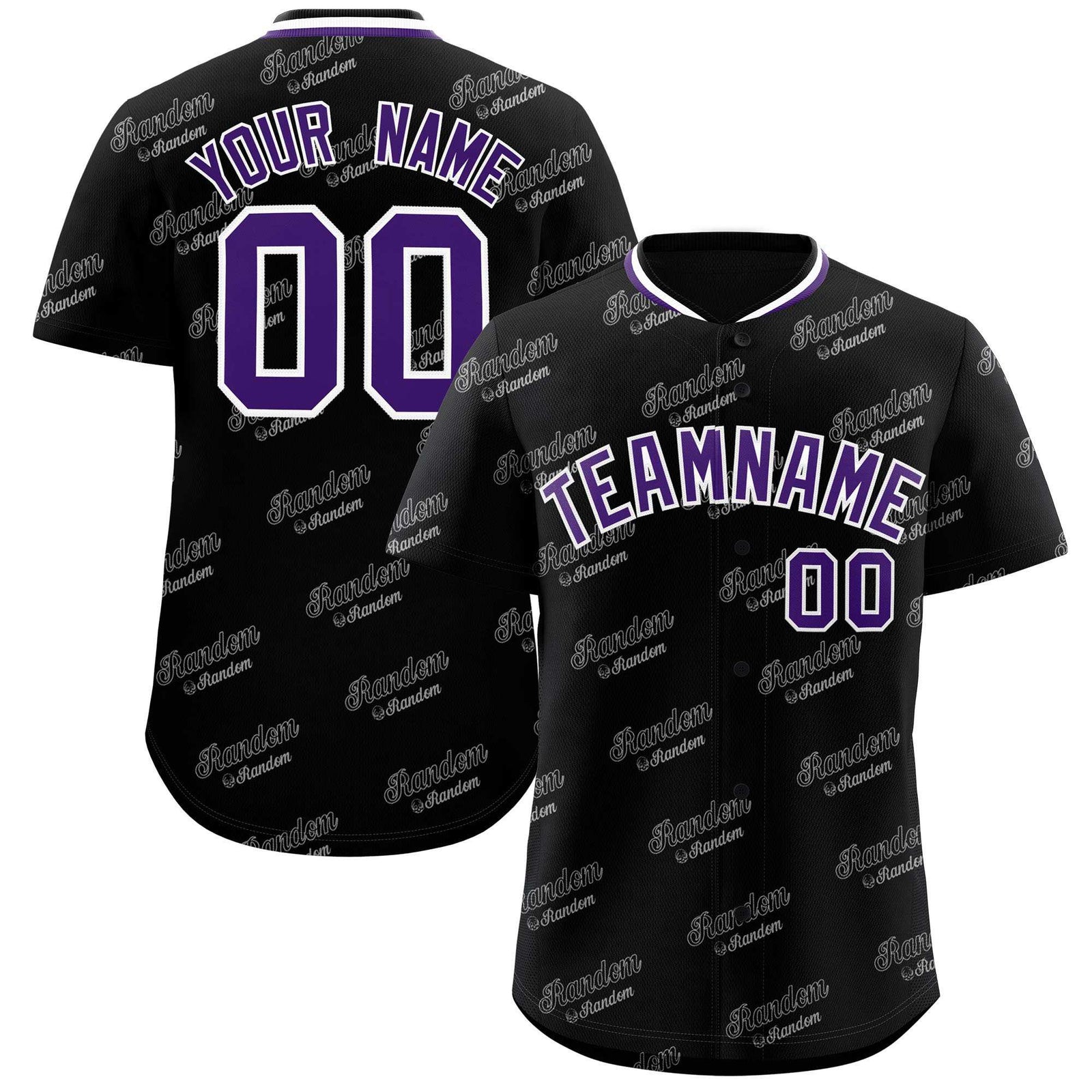 Custom Black Purple Full Button Text Graffiti Pattern Authentic Baseball Jersey