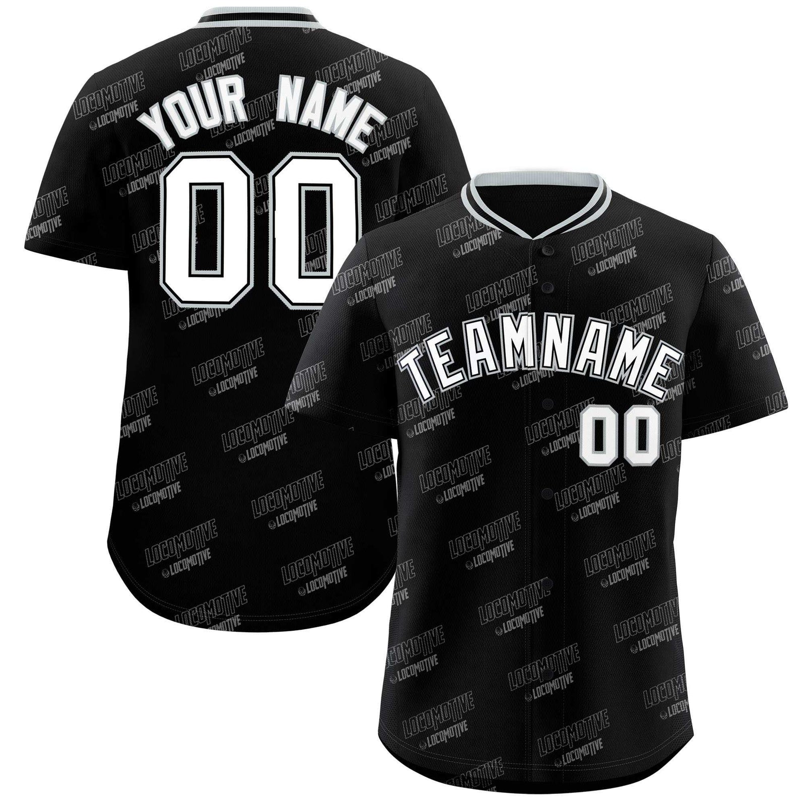 Custom Black Silver Full Button Text Graffiti Pattern Authentic Baseball Jersey
