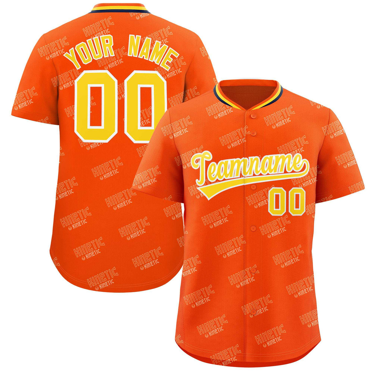 Custom Orange Gold Full Button Text Graffiti Pattern Authentic Baseball Jersey