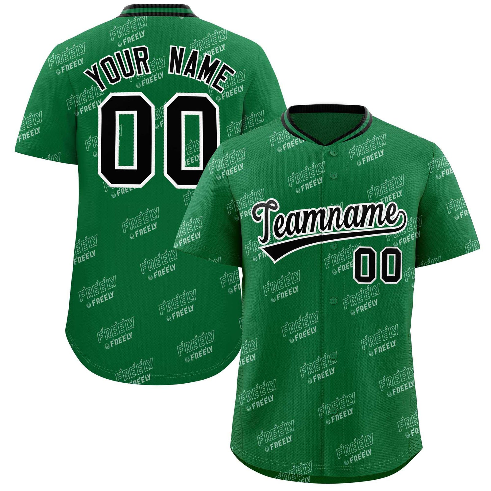 Custom Kelly Green Black Full Button Text Graffiti Pattern Authentic Baseball Jersey