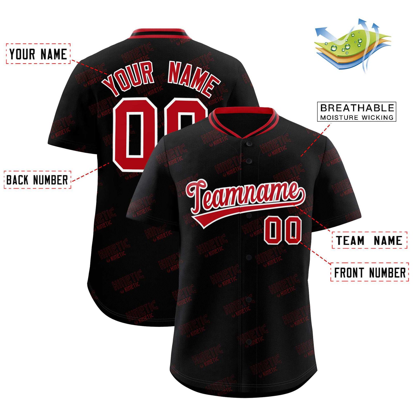 Custom Black Red Full Button Text Graffiti Pattern Authentic Baseball Jersey
