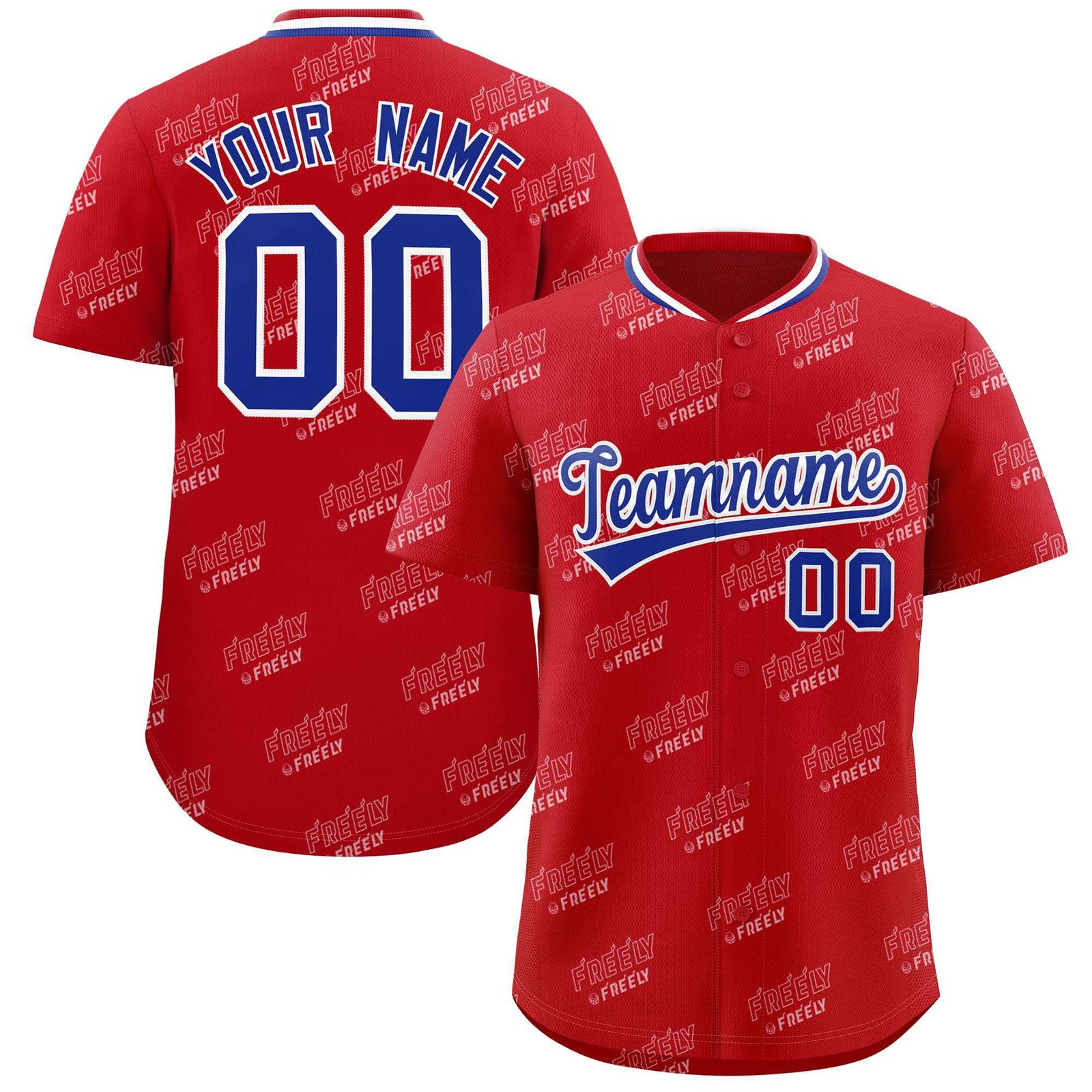 Custom Red Royal Full Button Text Graffiti Pattern Authentic Baseball Jersey