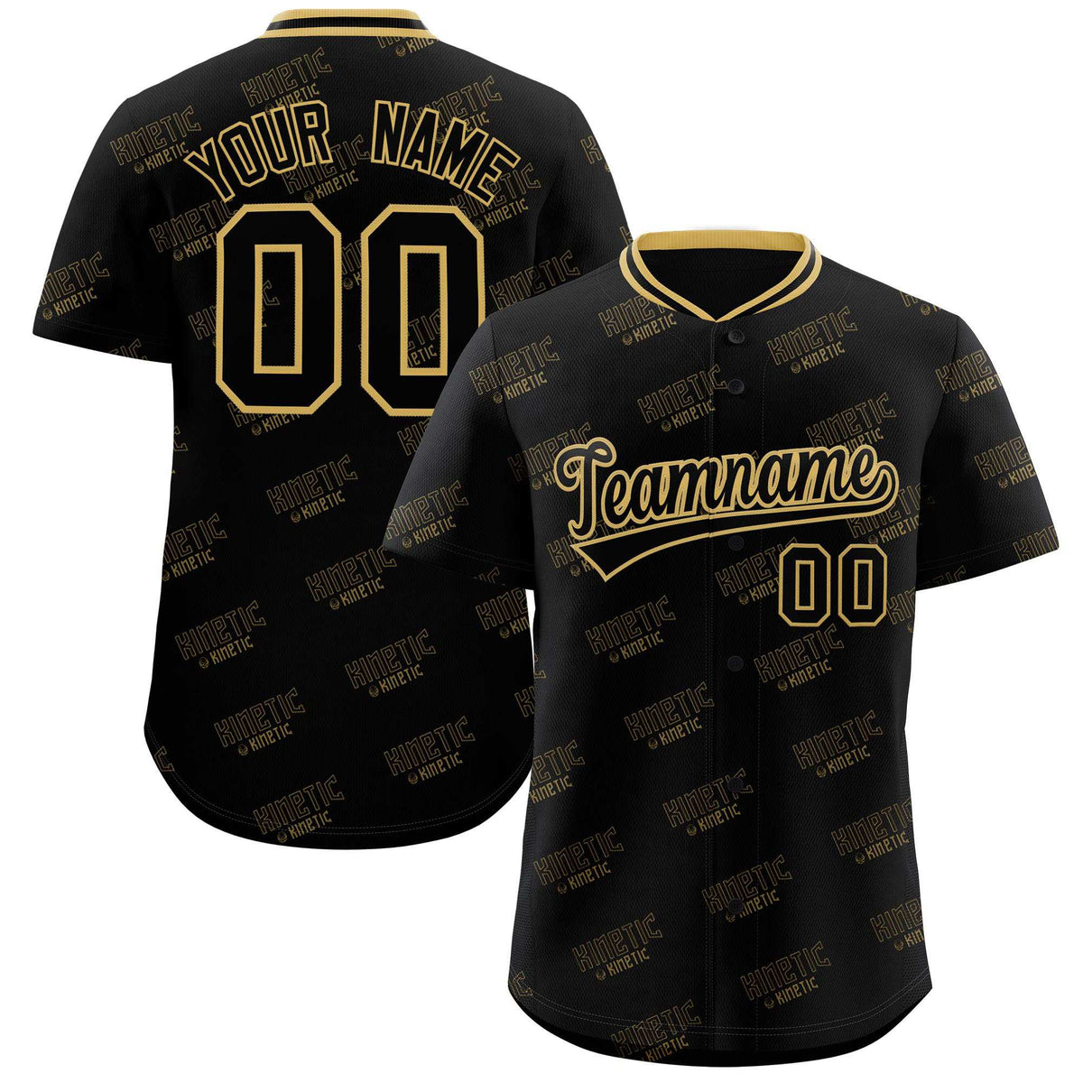 Custom Black Old Gold Full Button Text Graffiti Pattern Authentic Baseball Jersey