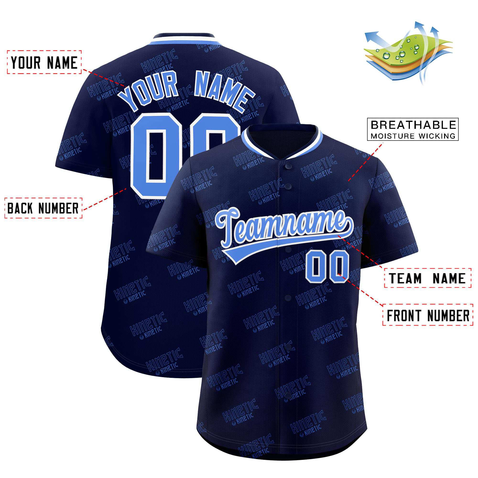 Custom Navy Powder Blue Full Button Text Graffiti Pattern Authentic Baseball Jersey