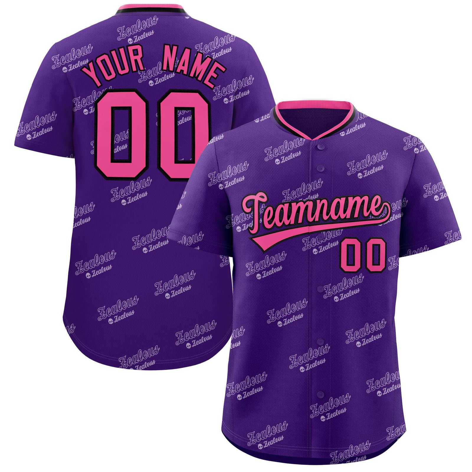 Custom Purple Pink Full Button Text Graffiti Pattern Authentic Baseball Jersey