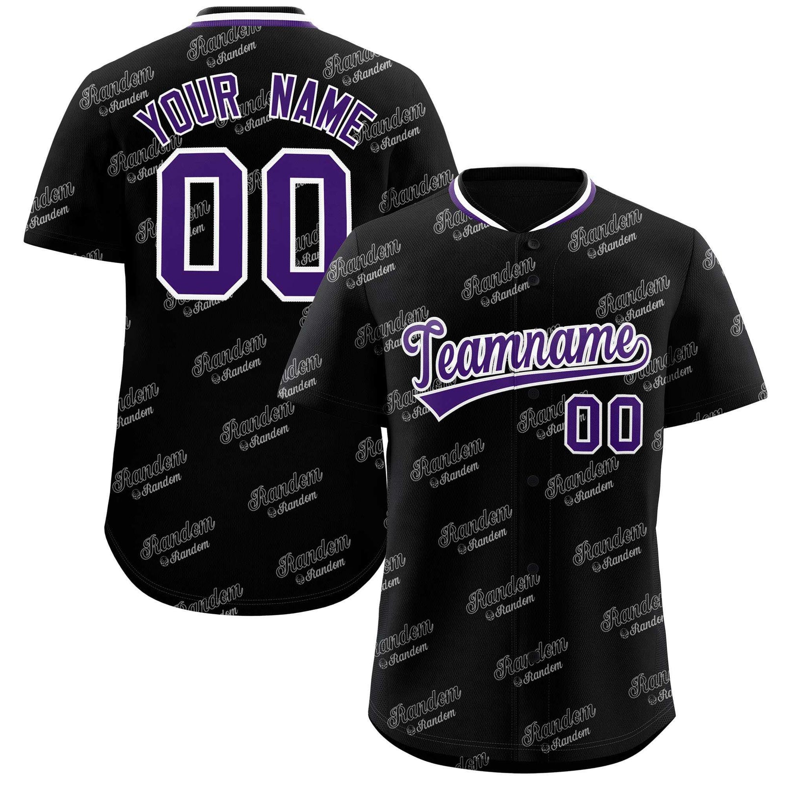 Custom Black Purple Full Button Text Graffiti Pattern Authentic Baseball Jersey