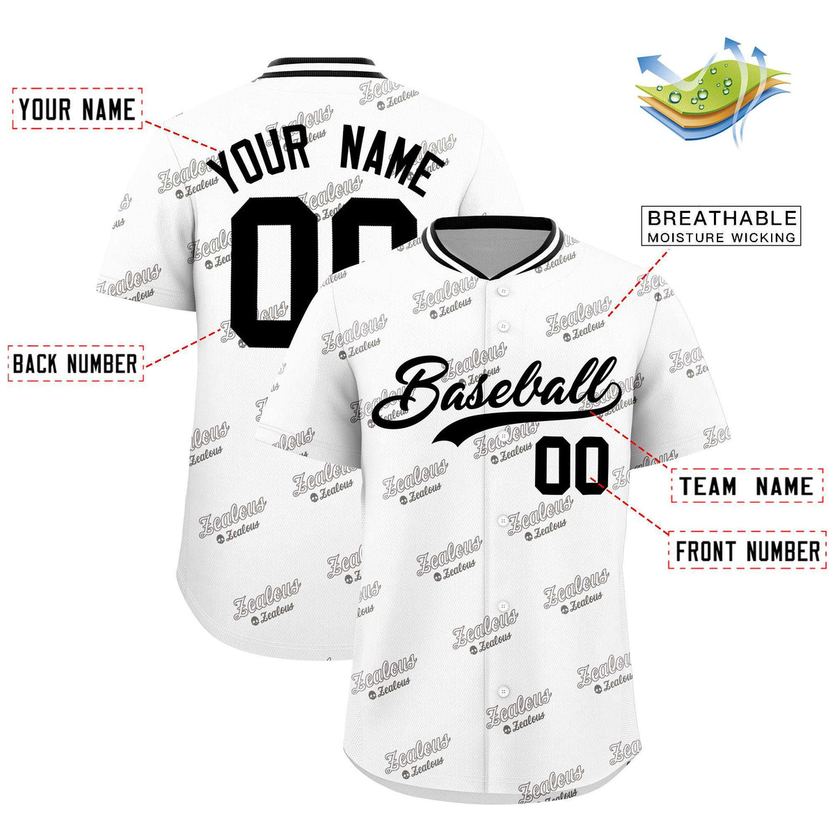 Custom White Black Full Button Text Graffiti Pattern Authentic Baseball Jersey