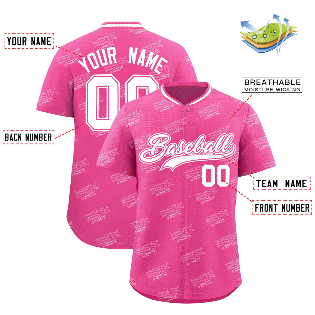 Custom Pink White Full Button Text Graffiti Pattern Authentic Baseball Jersey