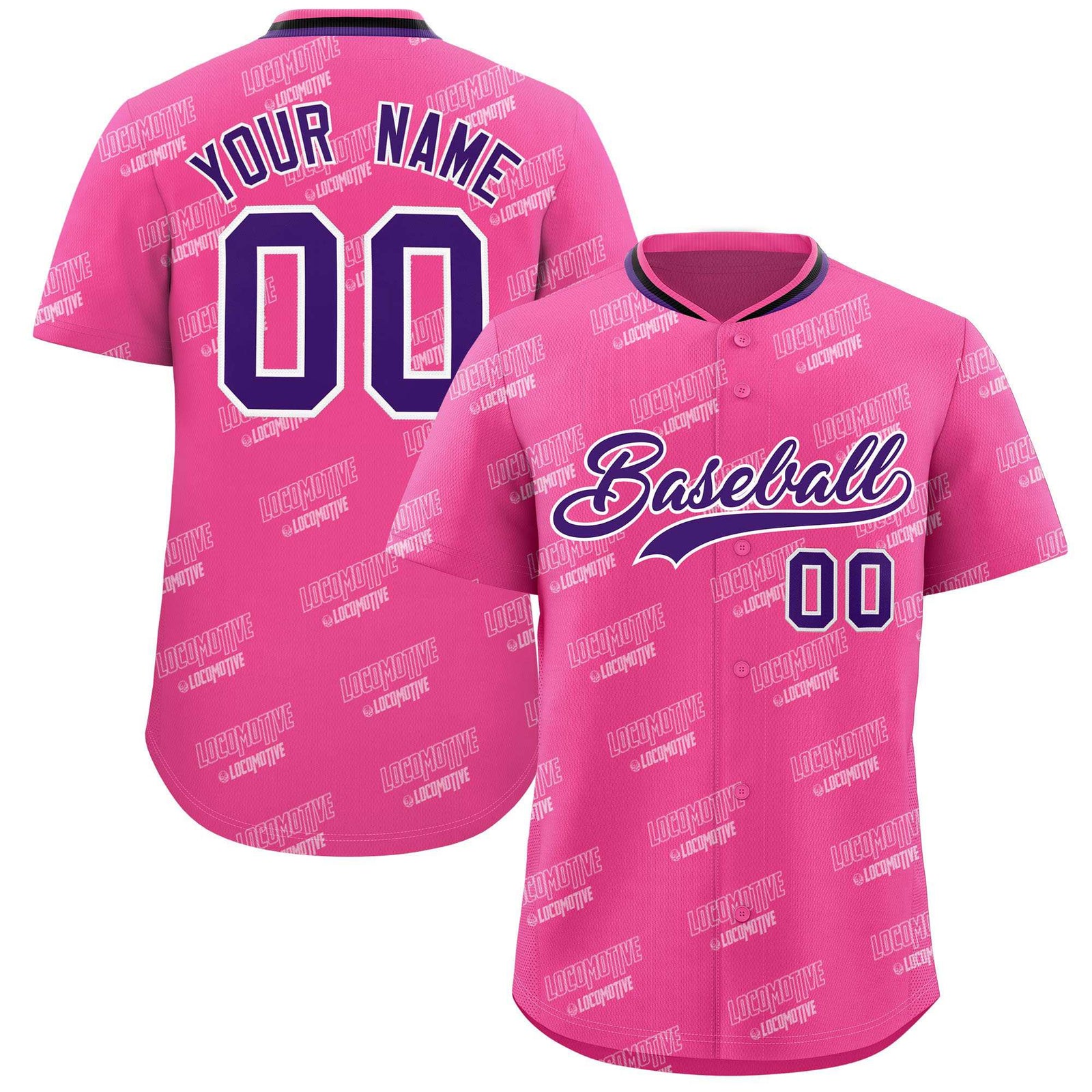Custom Pink Purple Full Button Text Graffiti Pattern Authentic Baseball Jersey