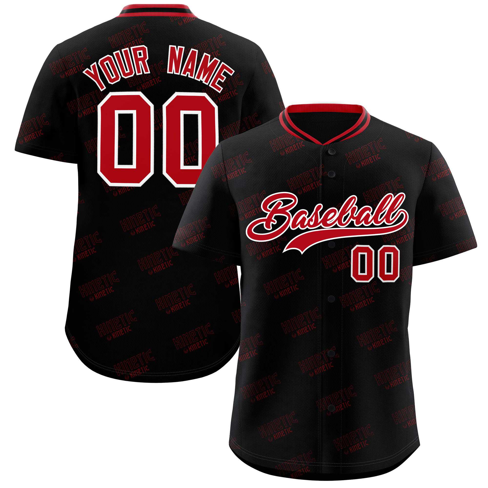 Custom Black Red Full Button Text Graffiti Pattern Authentic Baseball Jersey