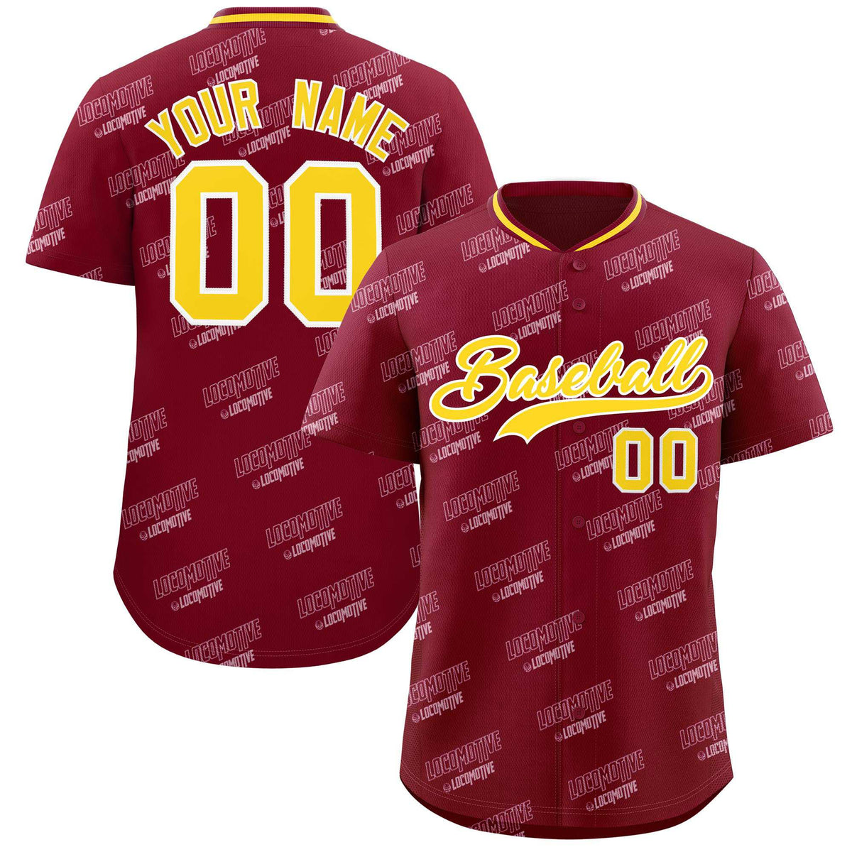 Custom Crimson Gold Full Button Text Graffiti Pattern Authentic Baseball Jersey