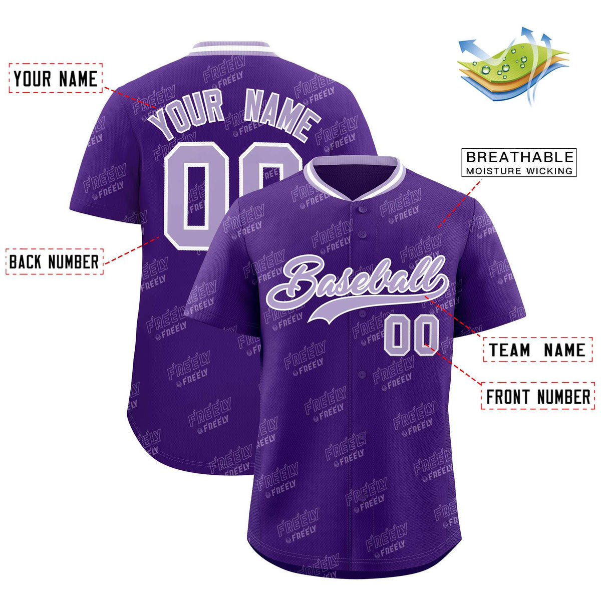 Custom Purple Light Purple Full Button Text Graffiti Pattern Authentic Baseball Jersey