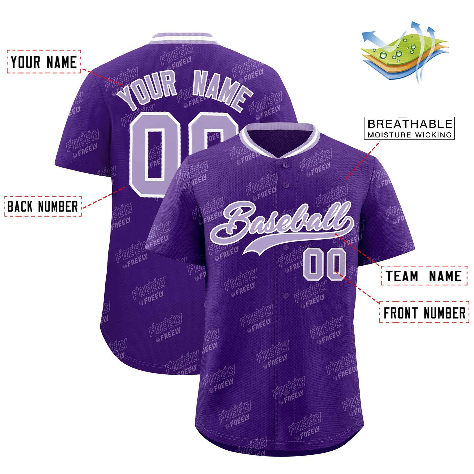 Custom Purple Light Purple Full Button Text Graffiti Pattern Authentic Baseball Jersey