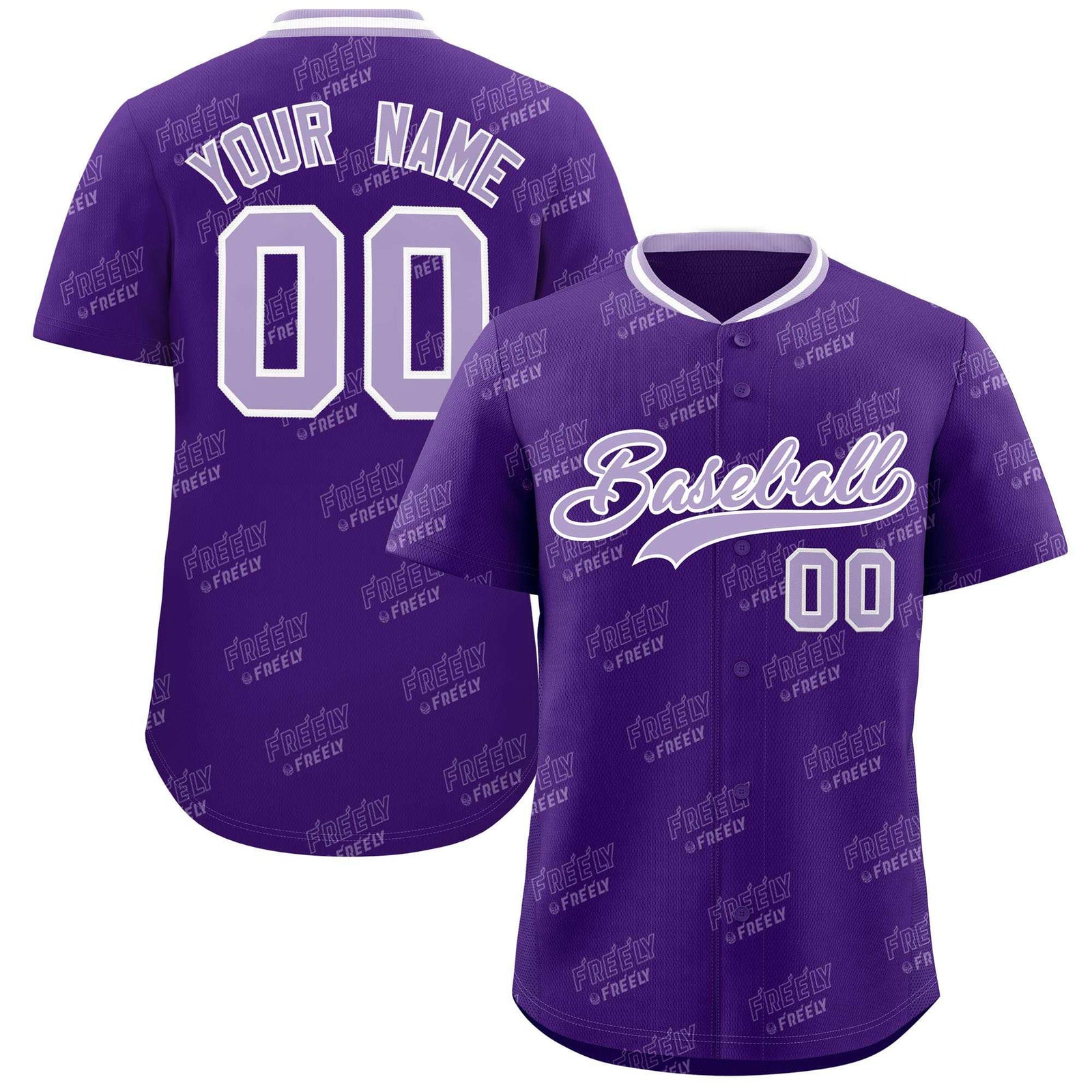 Custom Purple Light Purple Full Button Text Graffiti Pattern Authentic Baseball Jersey