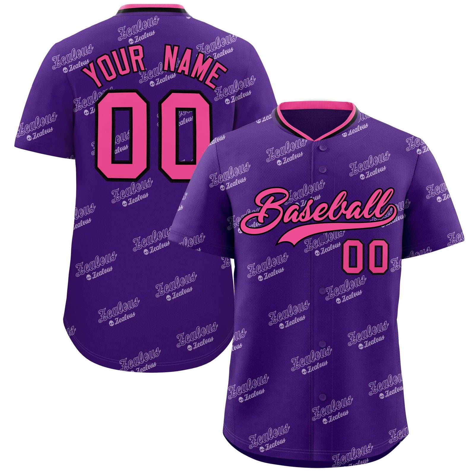 Custom Purple Pink Full Button Text Graffiti Pattern Authentic Baseball Jersey