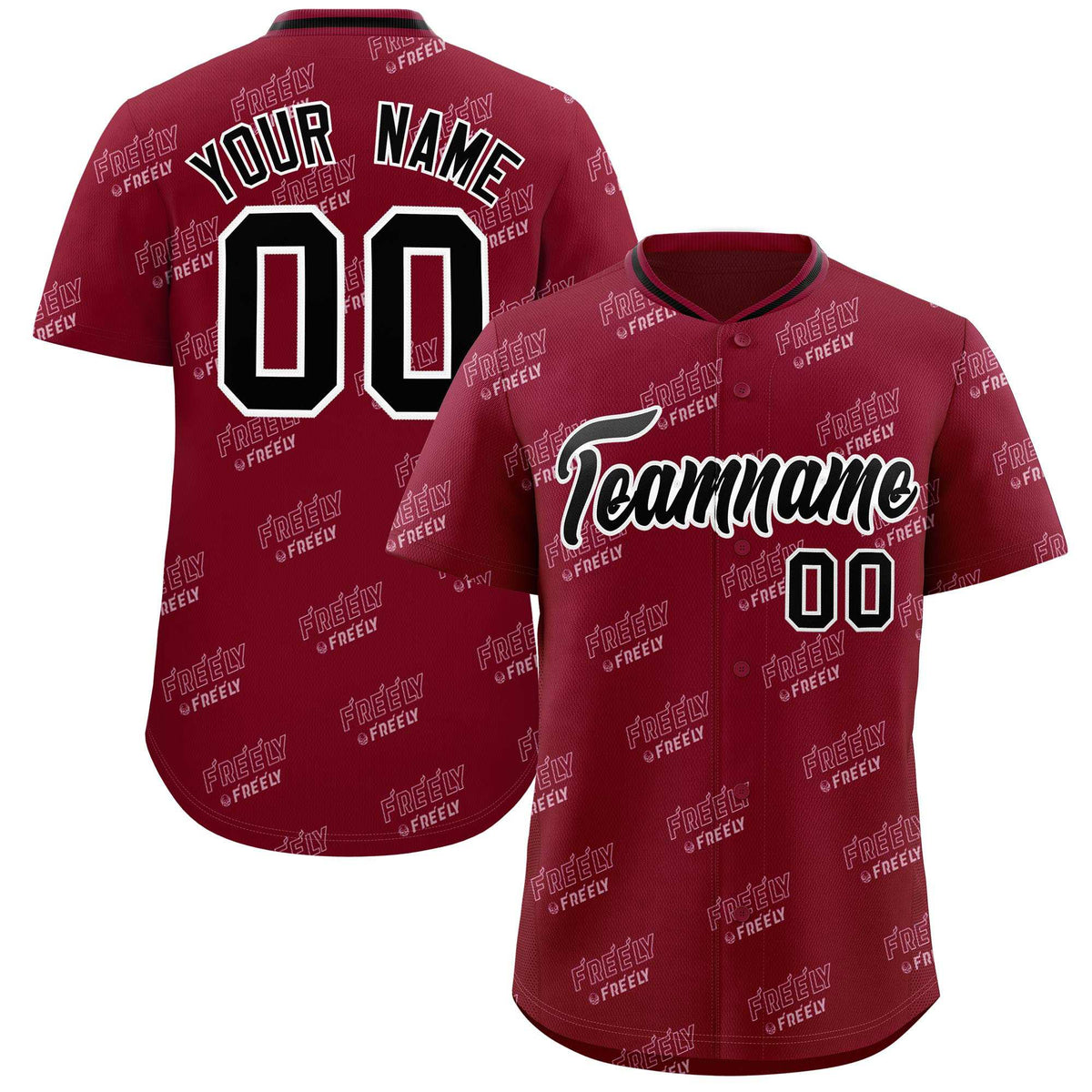Custom Crimson Black Full Button Text Graffiti Pattern Authentic Baseball Jersey