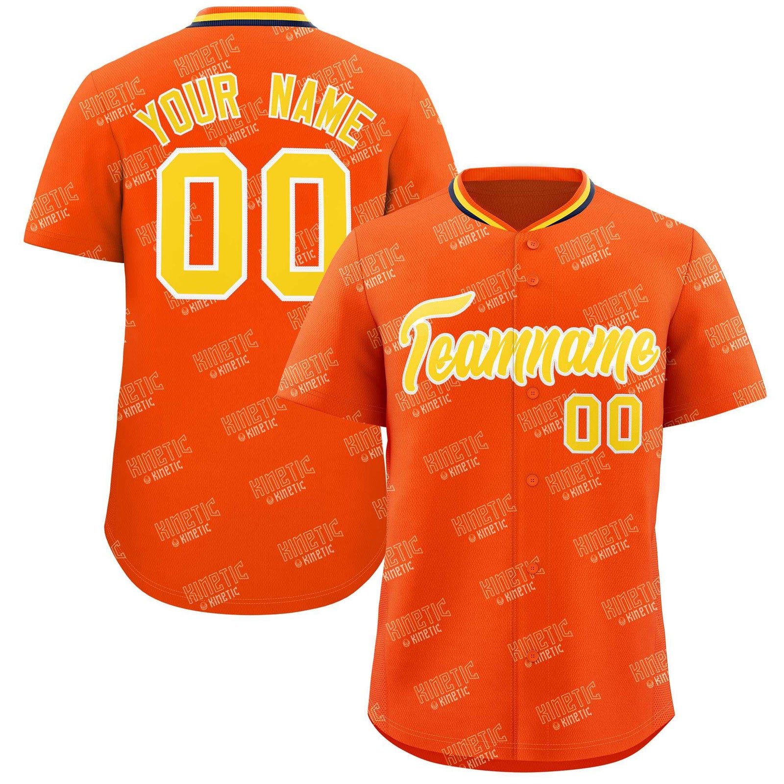 Custom Orange Gold Full Button Text Graffiti Pattern Authentic Baseball Jersey