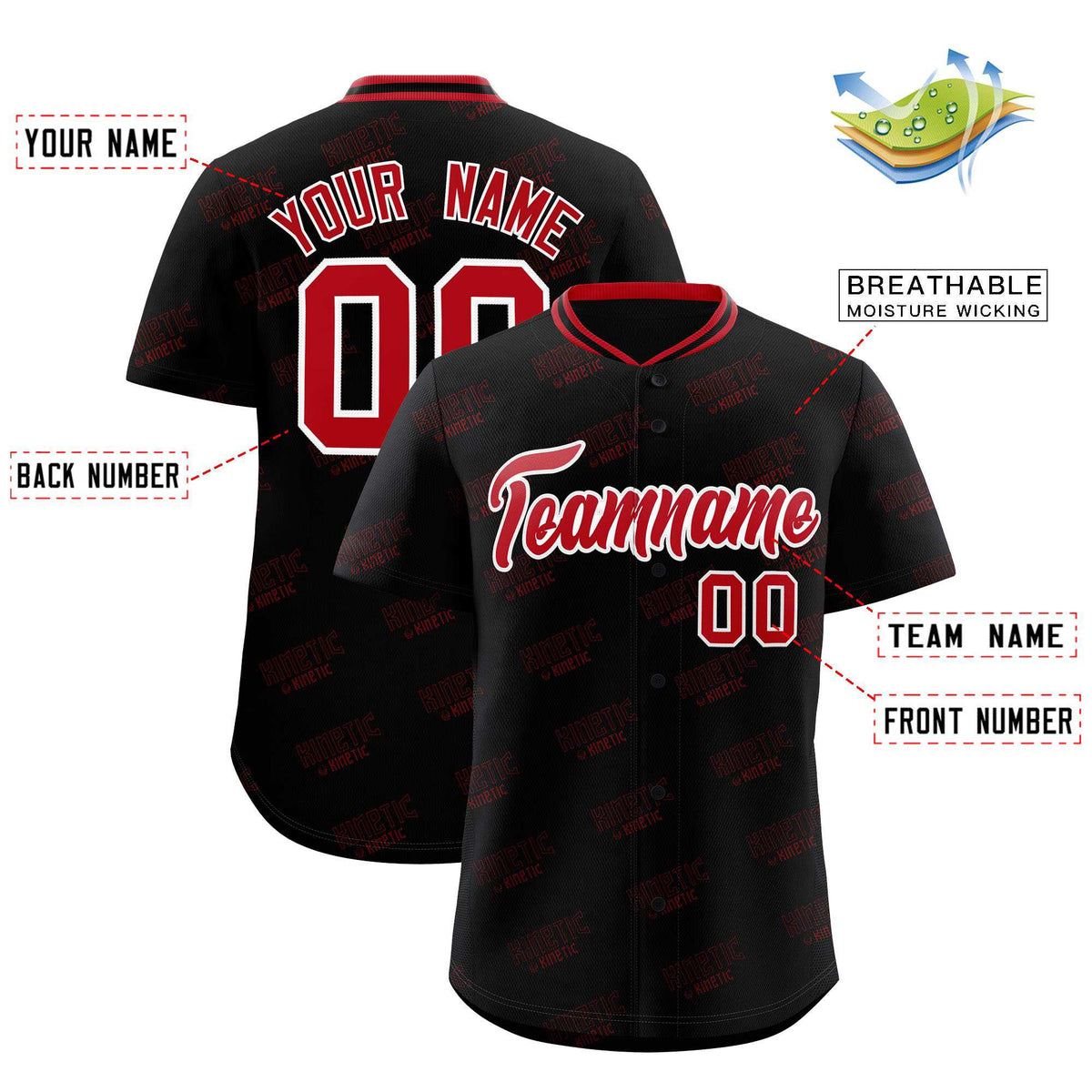 Custom Black Red Full Button Text Graffiti Pattern Authentic Baseball Jersey