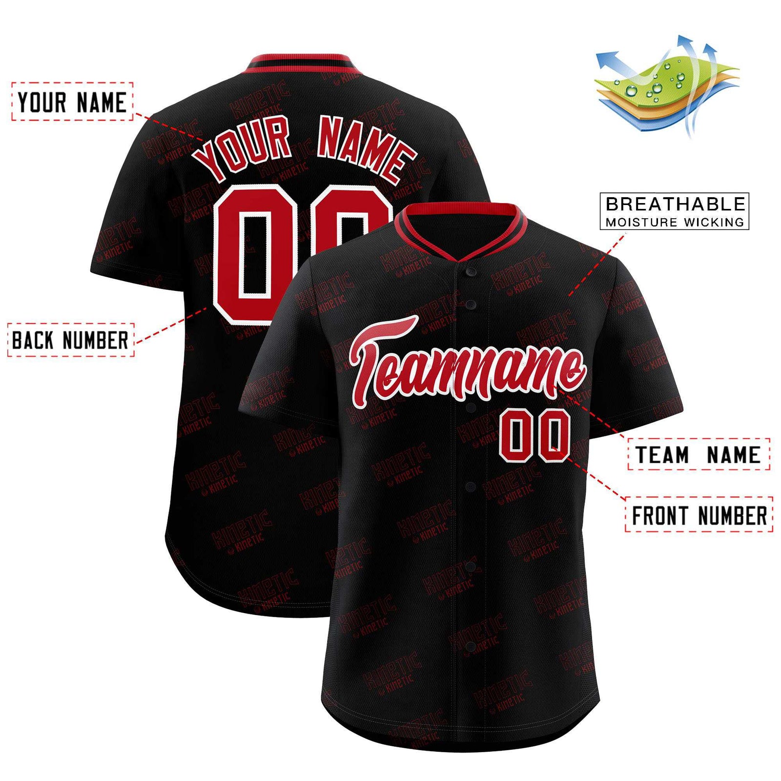 Custom Black Red Full Button Text Graffiti Pattern Authentic Baseball Jersey