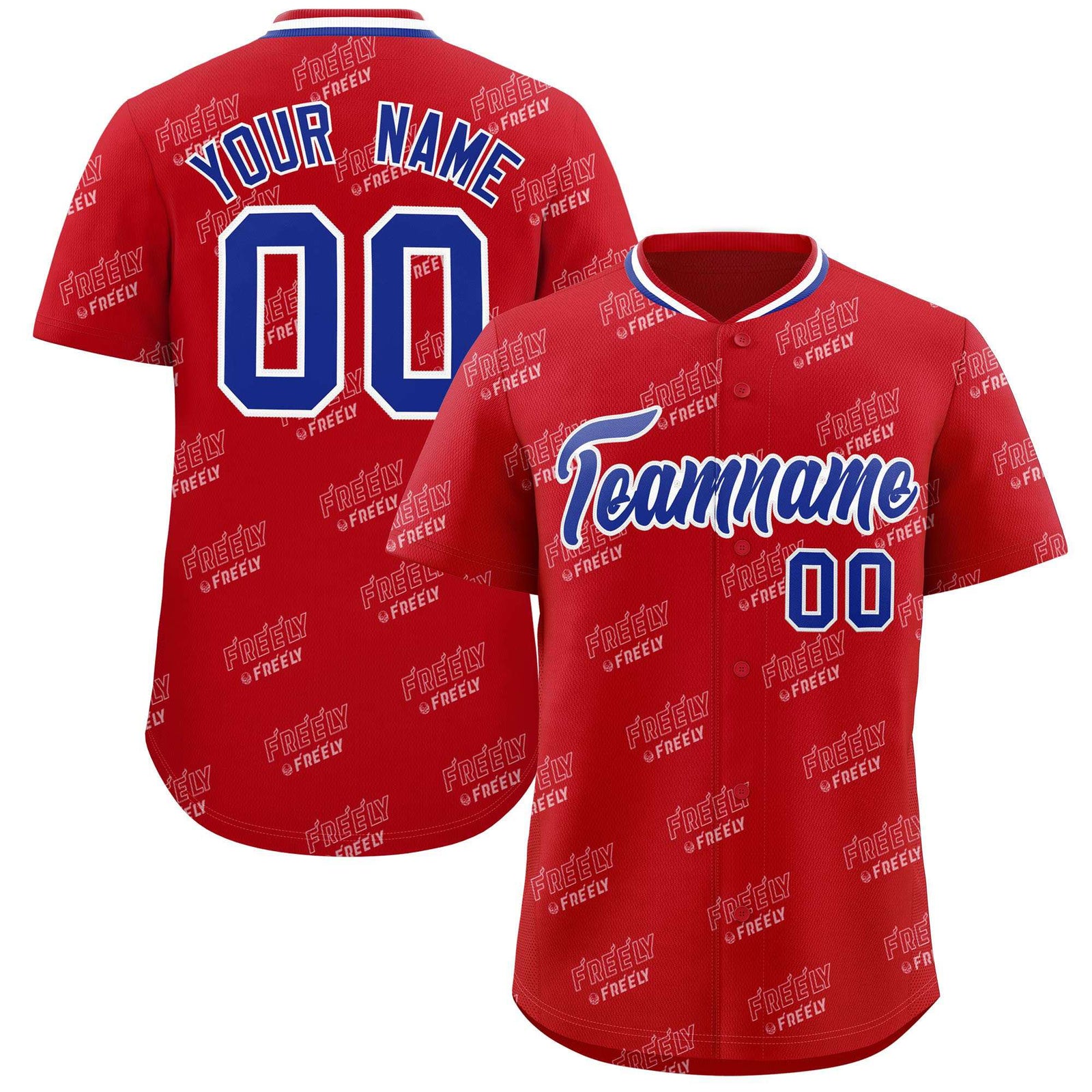 Custom Red Royal Full Button Text Graffiti Pattern Authentic Baseball Jersey