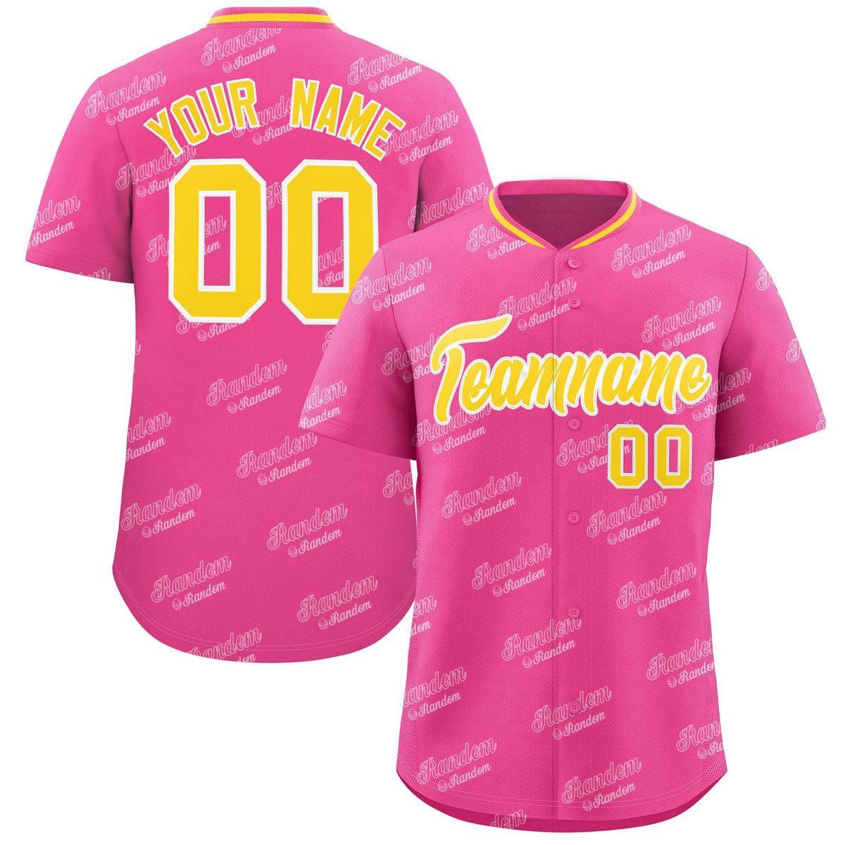 Custom Pink Gold Full Button Text Graffiti Pattern Authentic Baseball Jersey
