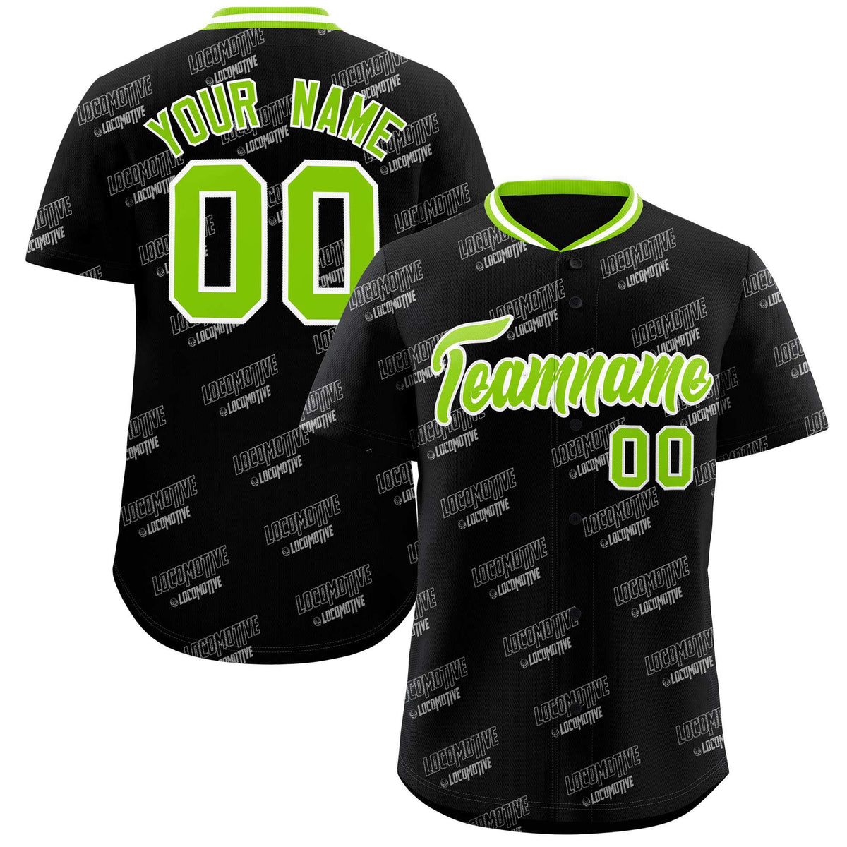 Custom Black Neon Green Full Button Text Graffiti Pattern Authentic Baseball Jersey