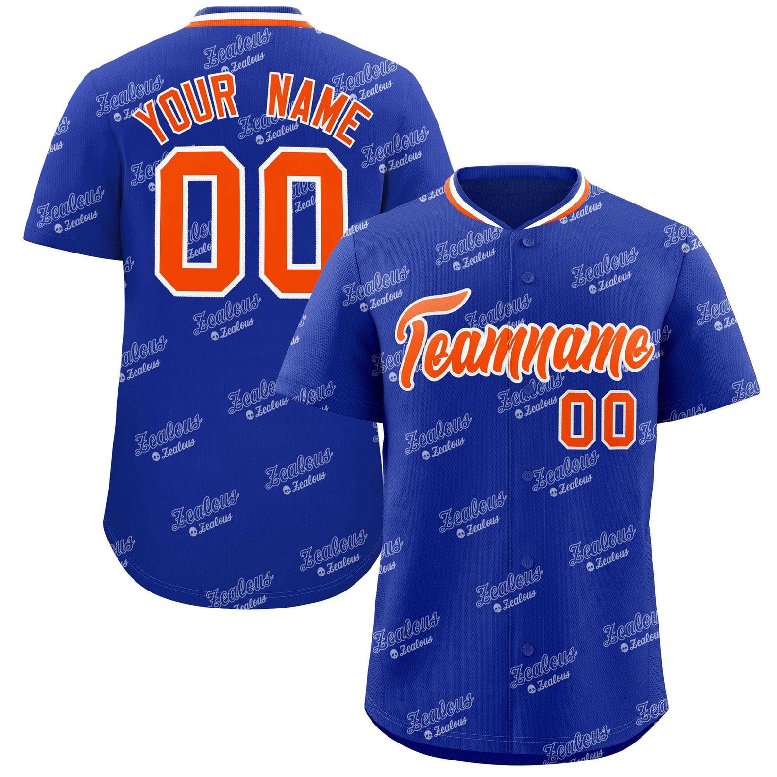Custom Royal Orange Full Button Text Graffiti Pattern Authentic Baseball Jersey