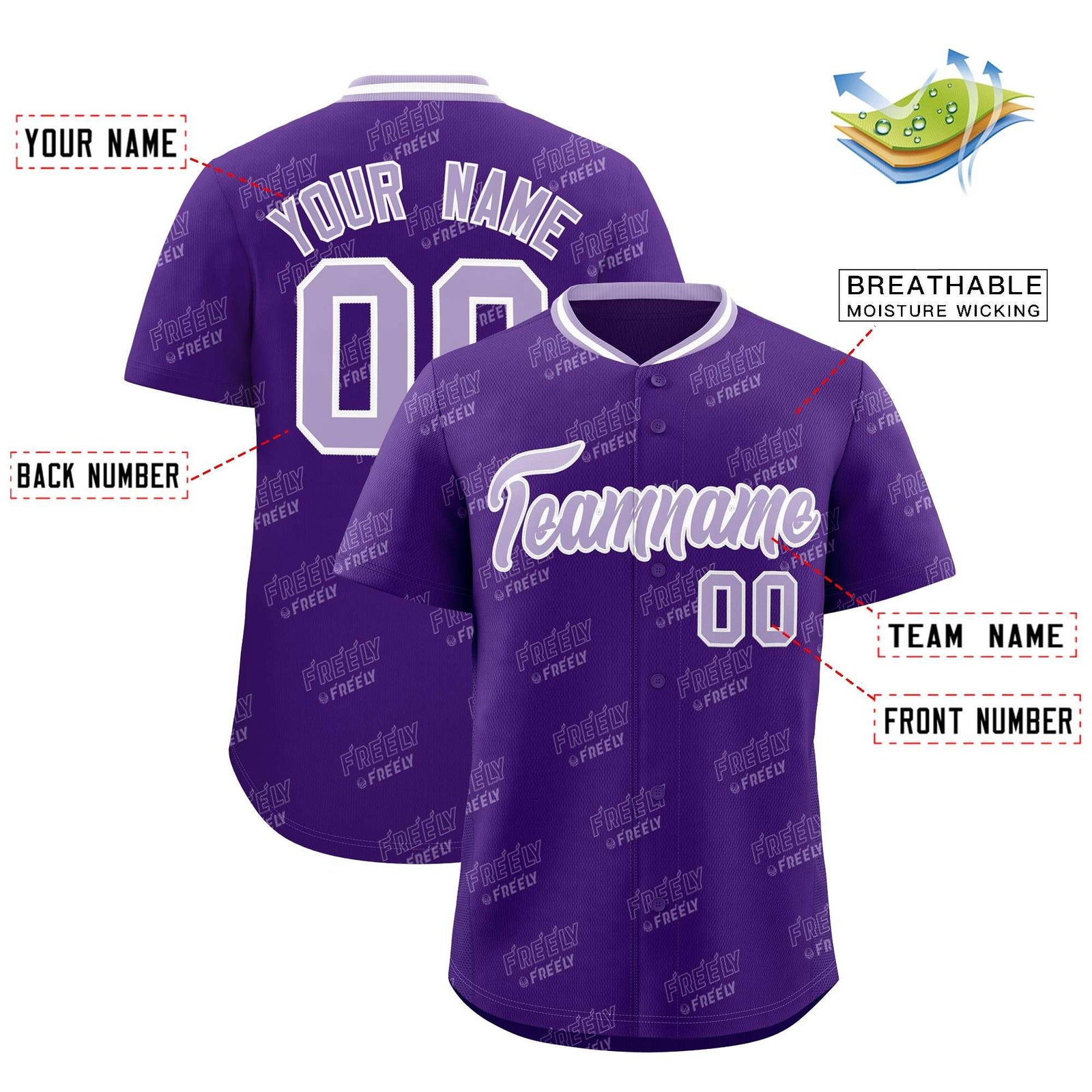 Custom Purple Light Purple Full Button Text Graffiti Pattern Authentic Baseball Jersey