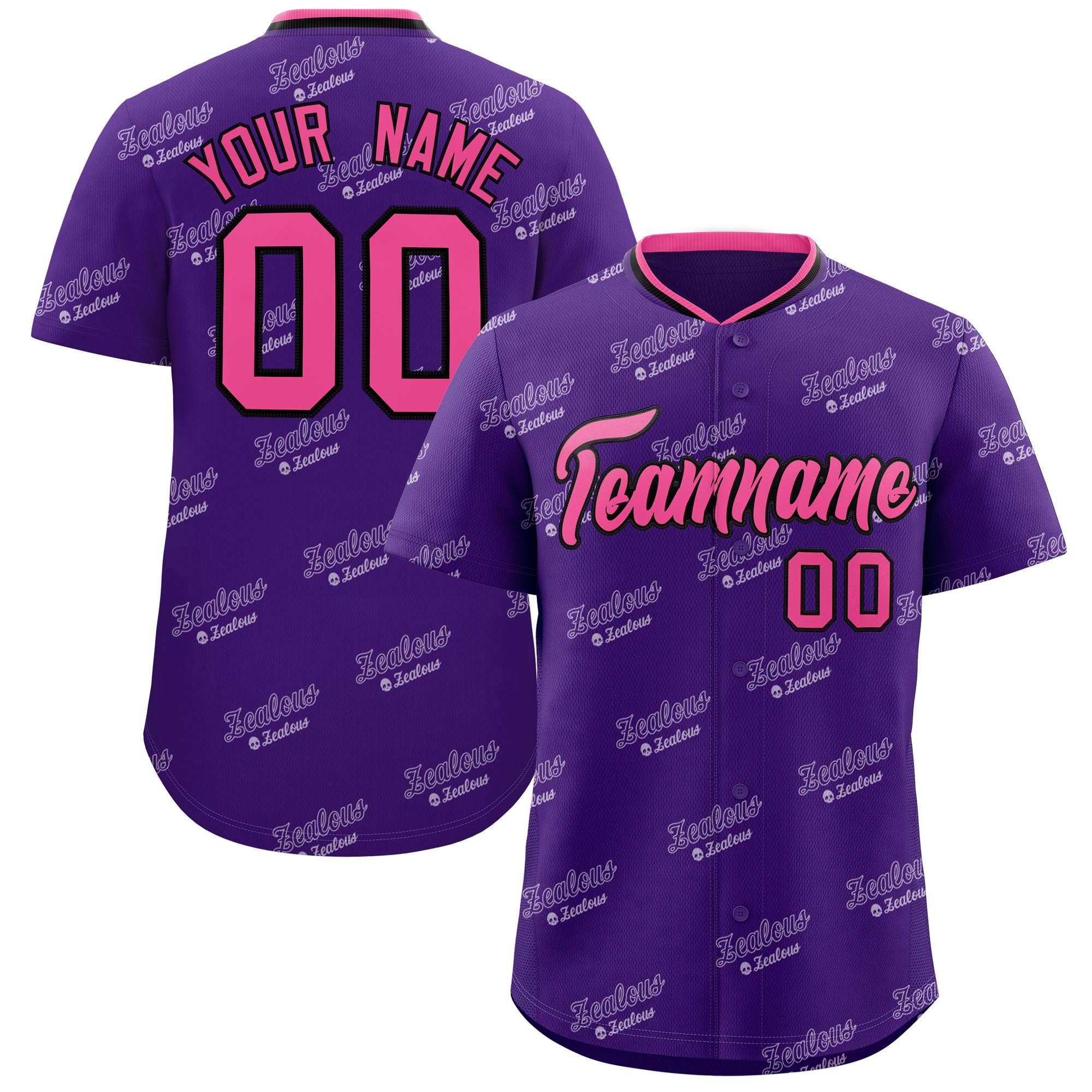 Custom Purple Pink Full Button Text Graffiti Pattern Authentic Baseball Jersey