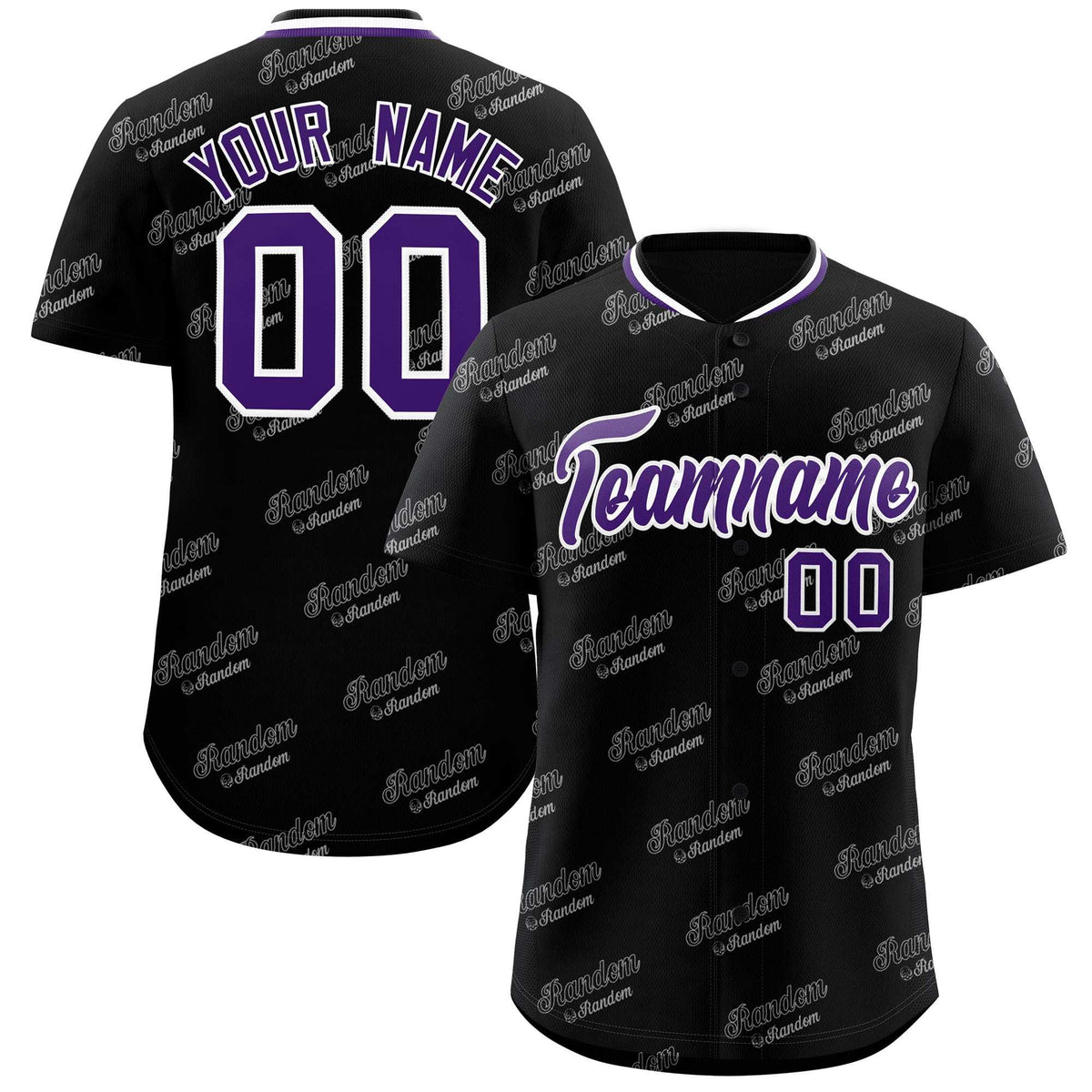 Custom Black Purple Full Button Text Graffiti Pattern Authentic Baseball Jersey