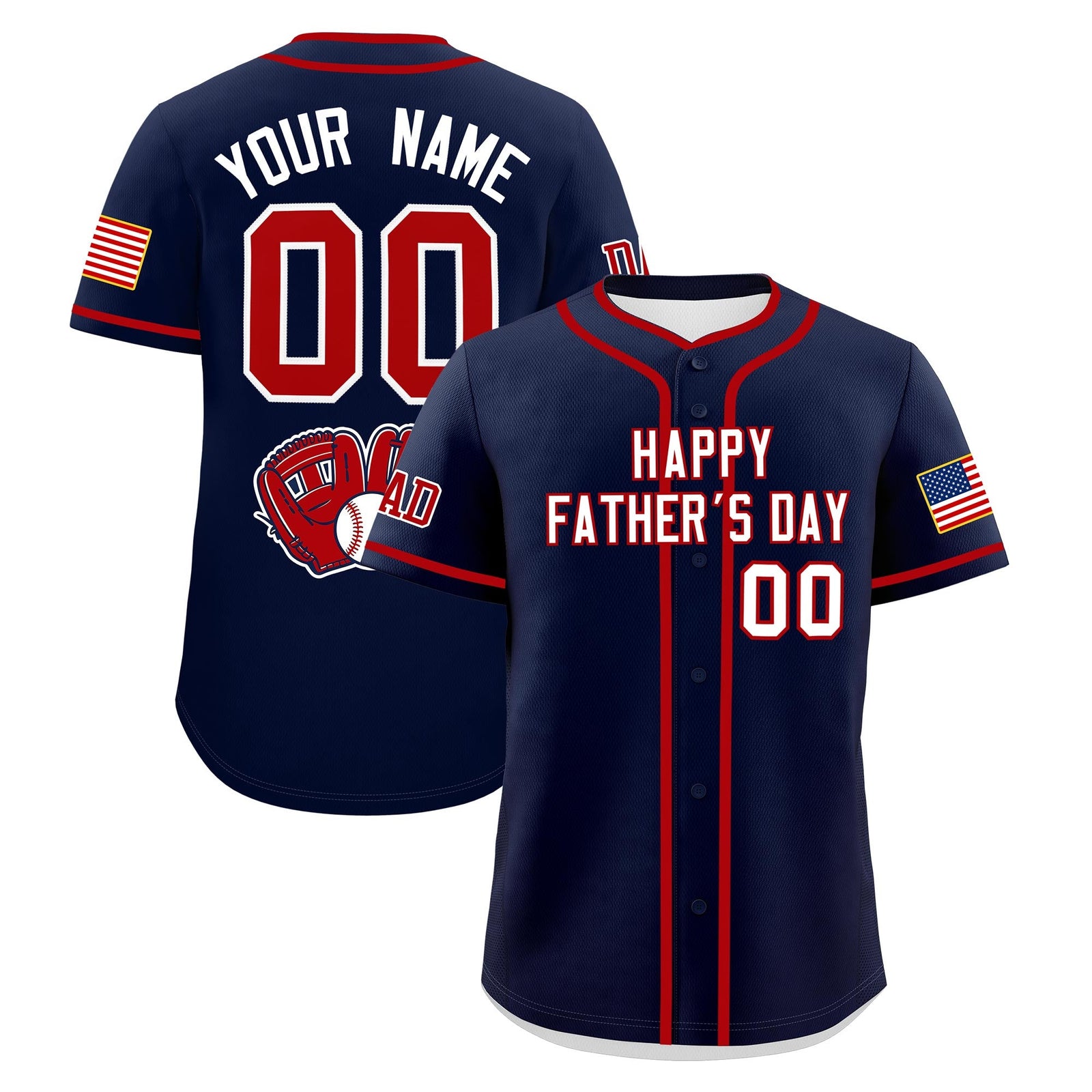 Custom Navy White Red Classic Style Father's Day Quick Dry Baseball Jersey| KXKSHOP