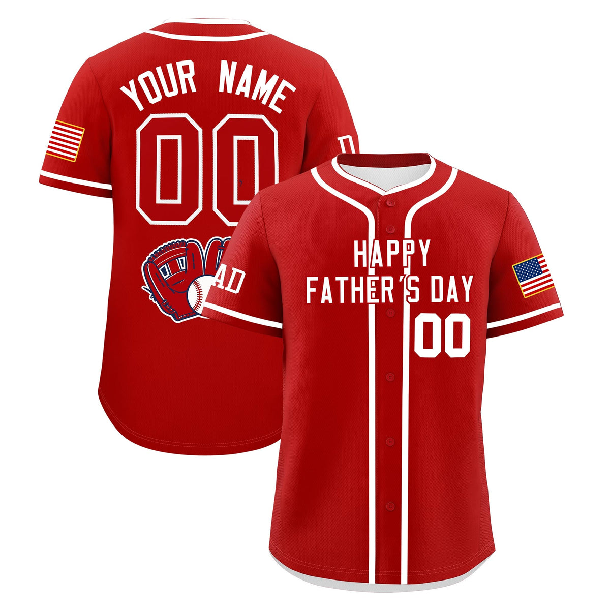 Custom Red White Classic Style Father's Day Quick Dry Baseball Jersey| KXKSHOP