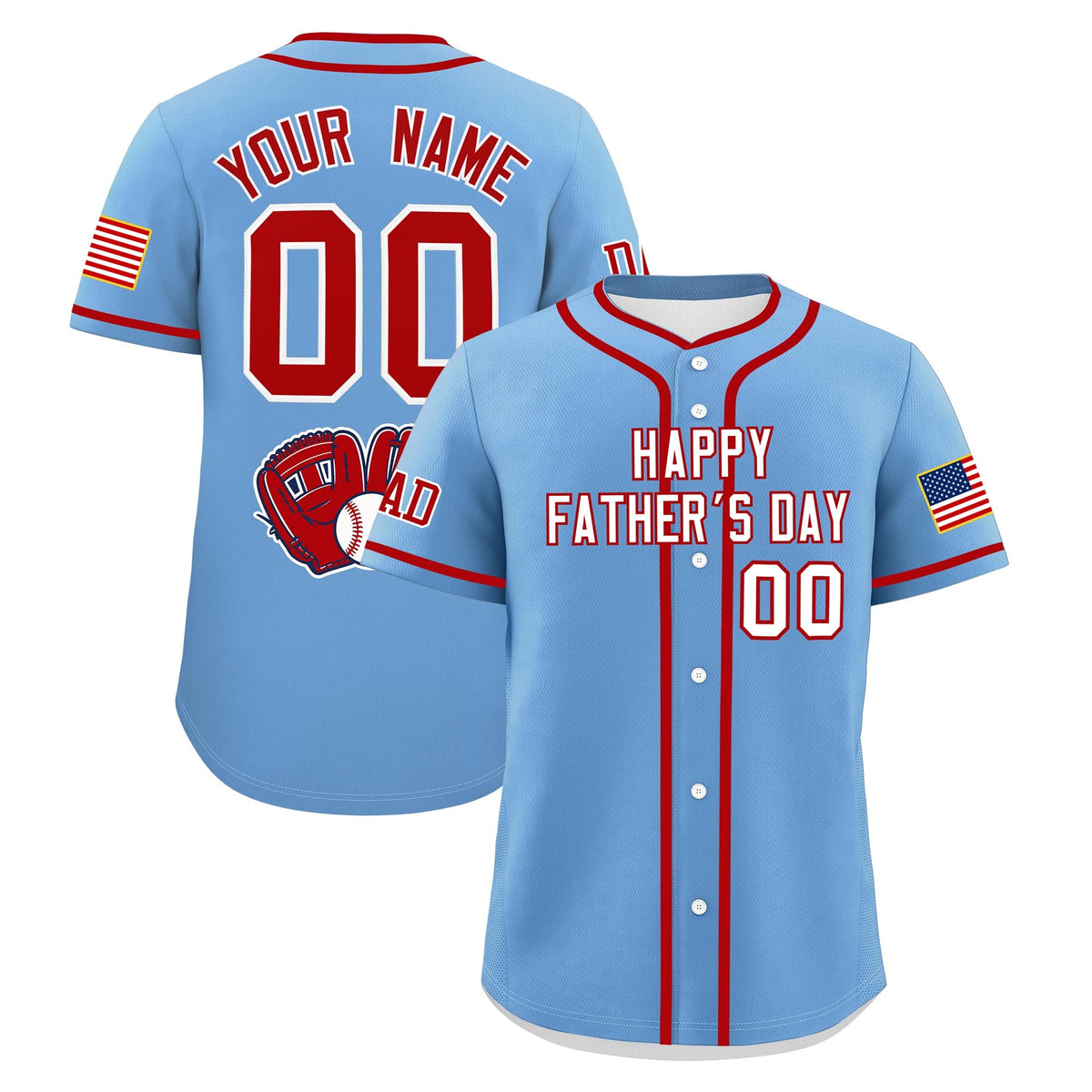 Custom Powder Blue White Red Classic Style Father's Day Quick Dry Baseball Jersey| KXKSHOP