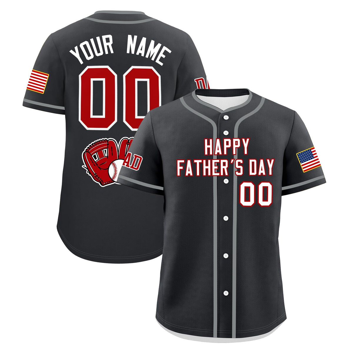 Custom Dark Gray White Red Classic Style Father's Day Quick Dry Baseball Jersey| KXKSHOP