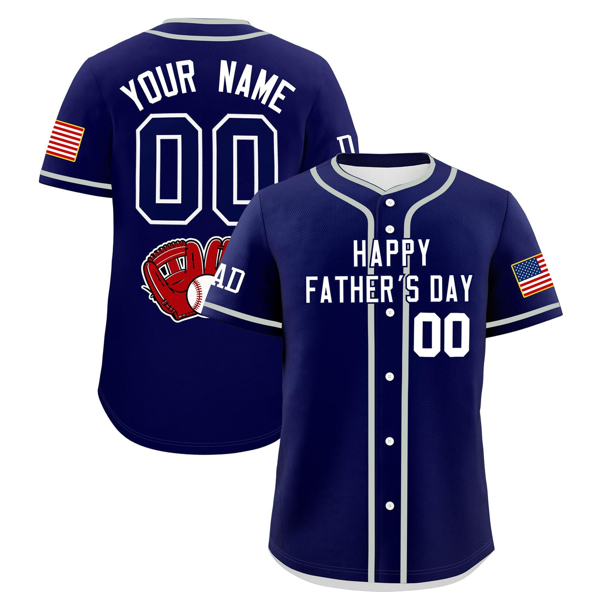 Custom Dark Blue White Classic Style Father's Day Quick Dry Baseball Jersey| KXKSHOP
