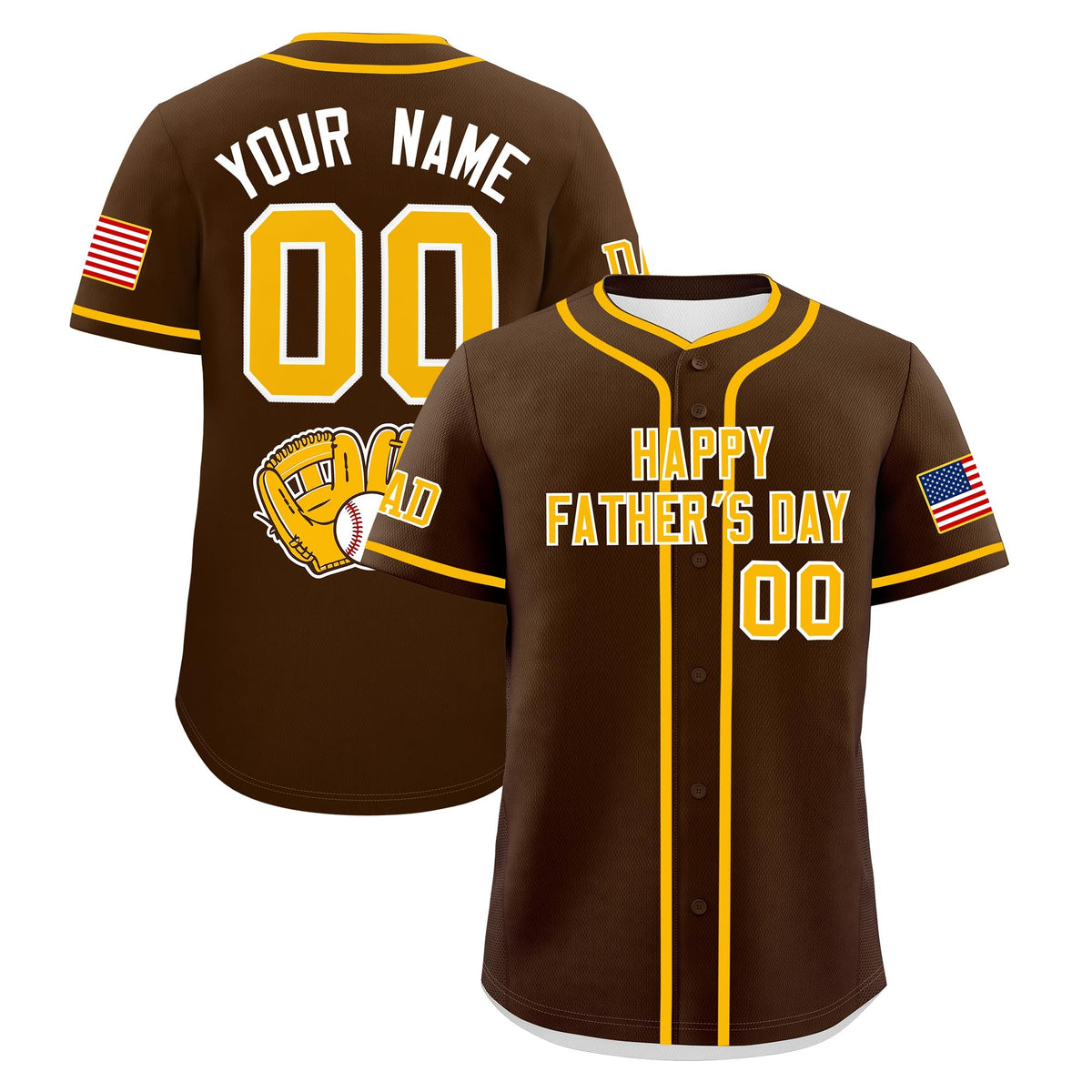 Custom Brown Yellow White Classic Style Father's Day Quick Dry Baseball Jersey| KXKSHOP