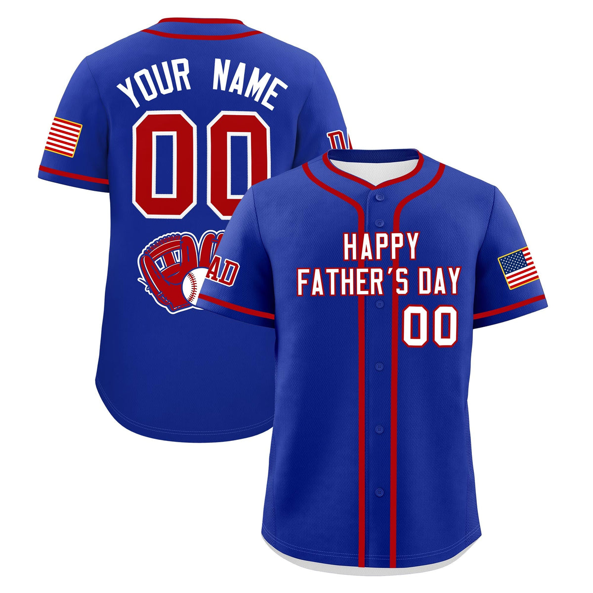 Custom Royal Blue White Red Classic Style Father's Day Quick Dry Baseball Jersey| KXKSHOP