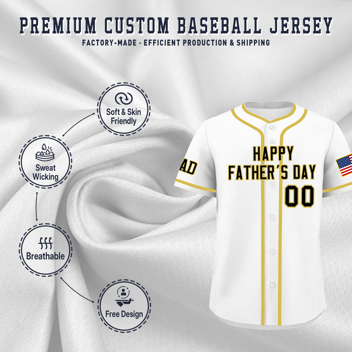 Custom White Black Old Gold Classic Style Father's Day Quick Dry Baseball Jersey| KXKSHOP