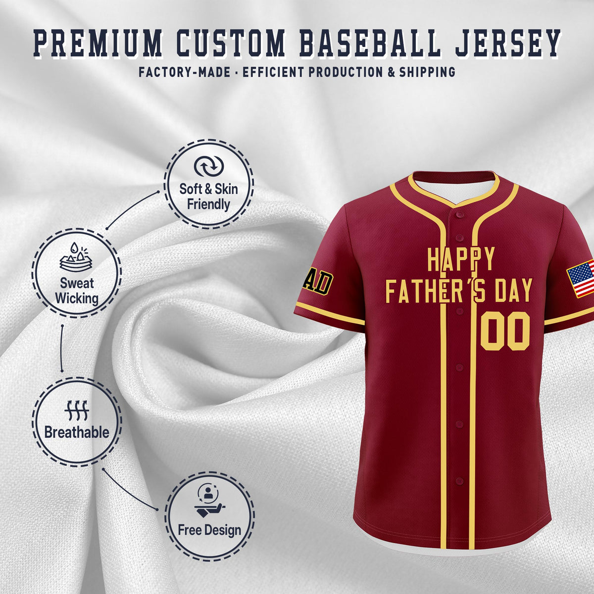 Custom Crimson Khaki Classic Style Father's Day Quick Dry Baseball Jersey| KXKSHOP
