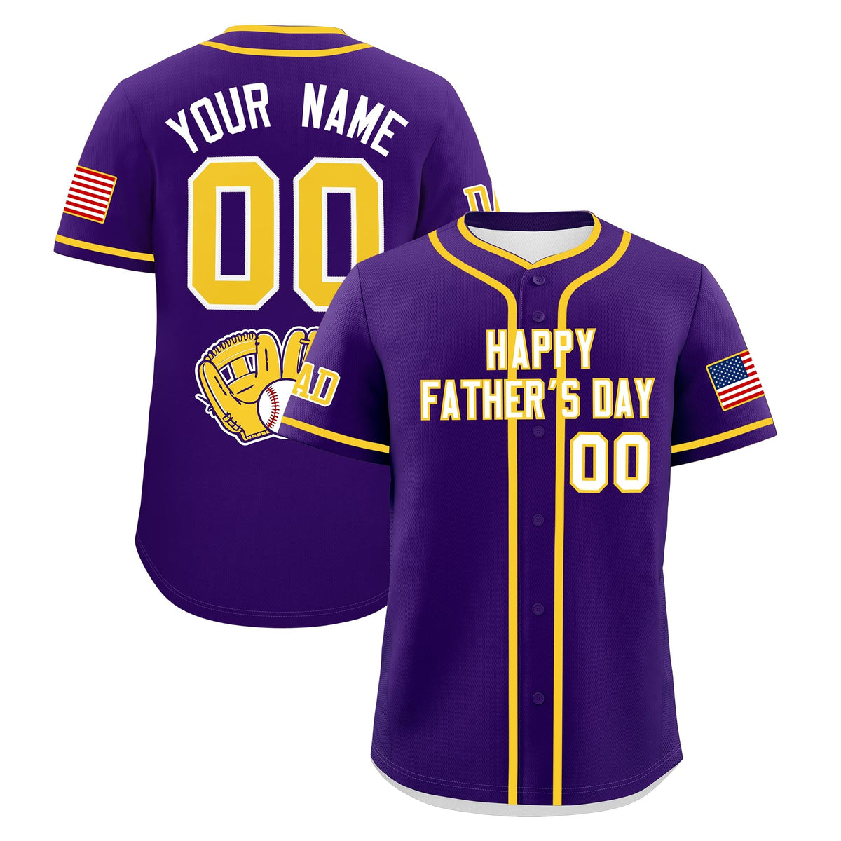 Custom Purple White Gold Classic Style Father's Day Quick Dry Baseball Jersey| KXKSHOP