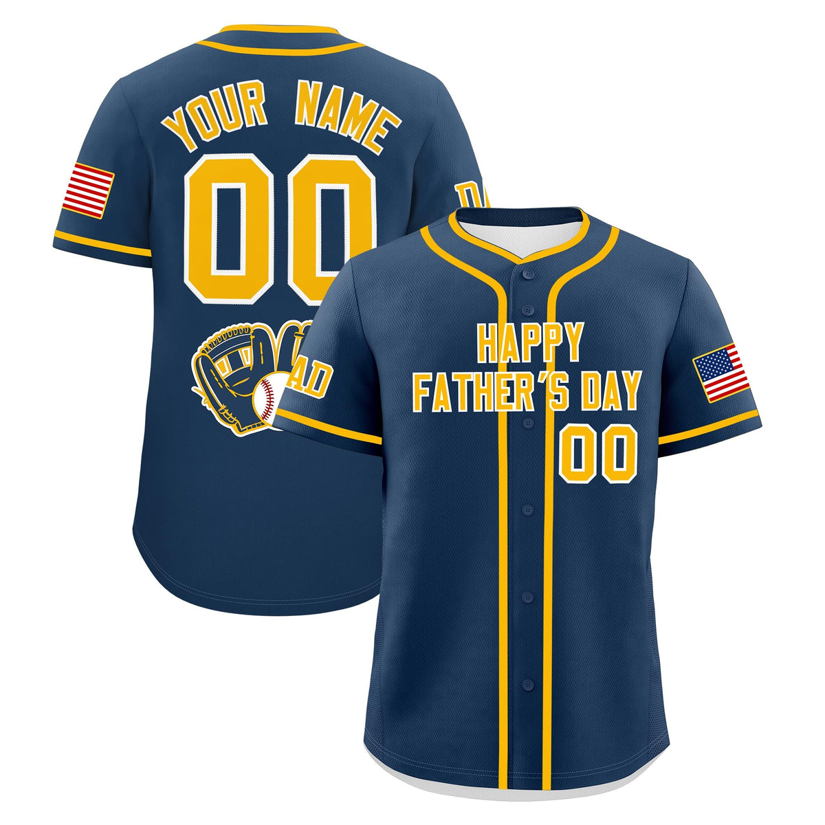 Custom Midnight Blue Yellow White Classic Style Father's Day Quick Dry Baseball Jersey| KXKSHOP