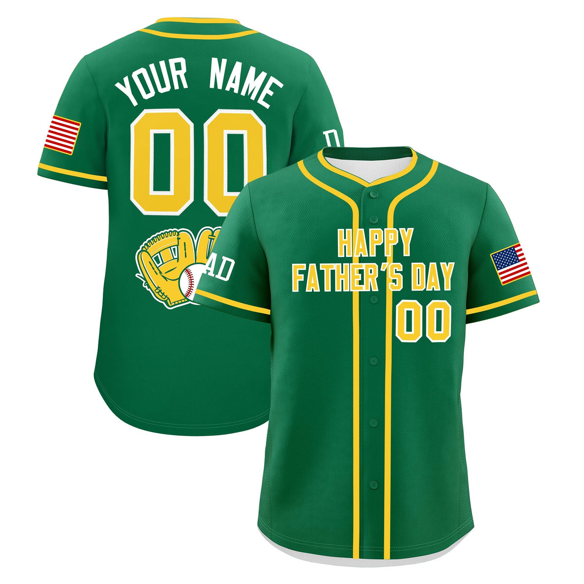 Custom Kelly Green Gold White Classic Style Father's Day Quick Dry Baseball Jersey| KXKSHOP
