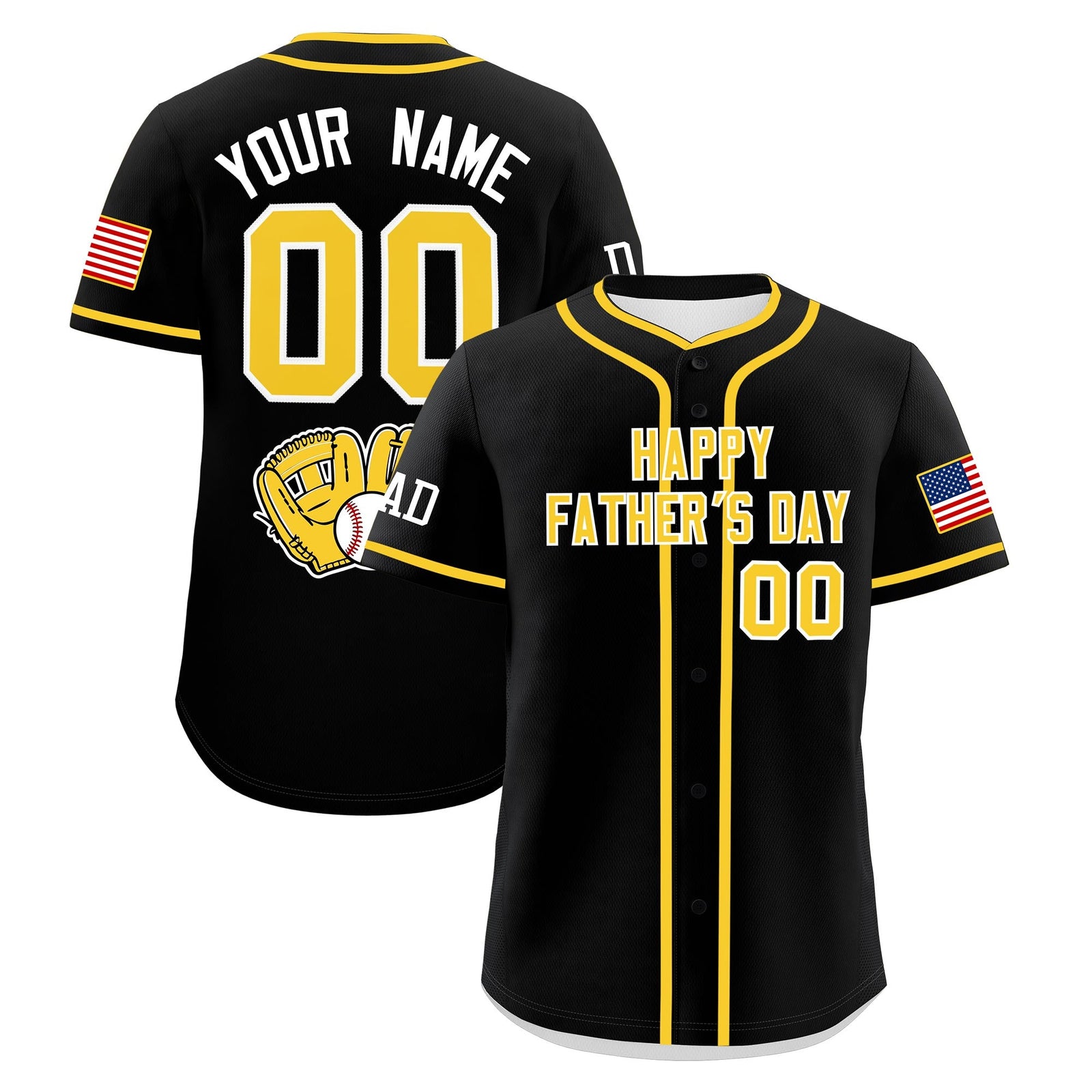 Custom Black Gold White Classic Style Father's Day Quick Dry Baseball Jersey| KXKSHOP