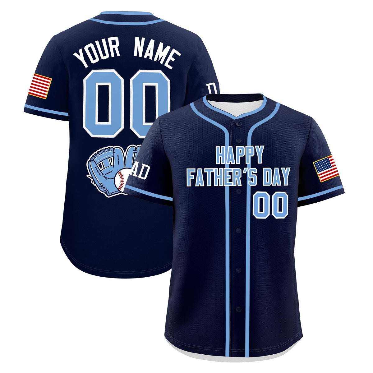 Custom Navy Powder Blue White Classic Style Father's Day Quick Dry Baseball Jersey| KXKSHOP