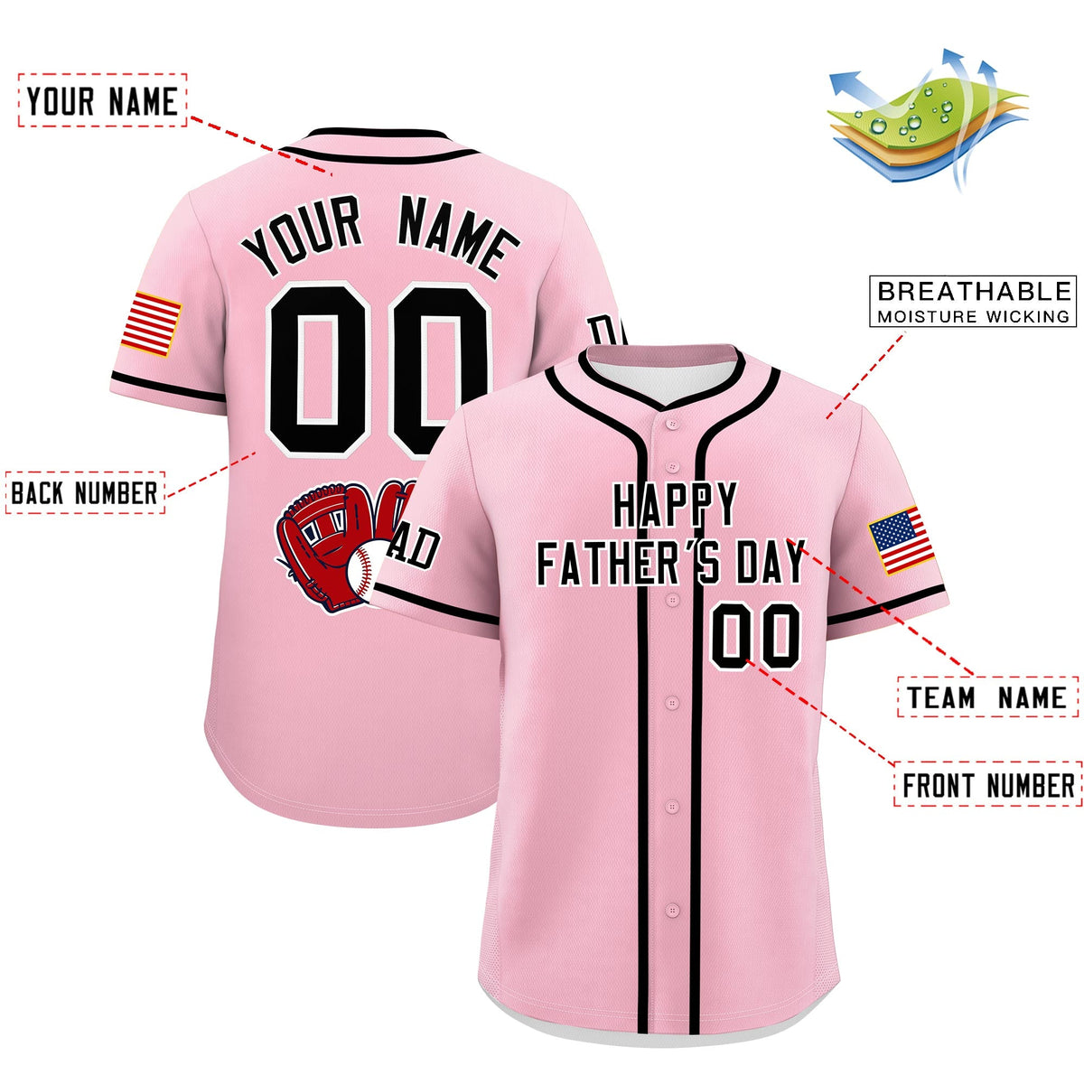 Custom Light Pink Black White Classic Style Father's Day Quick Dry Baseball Jersey| KXKSHOP