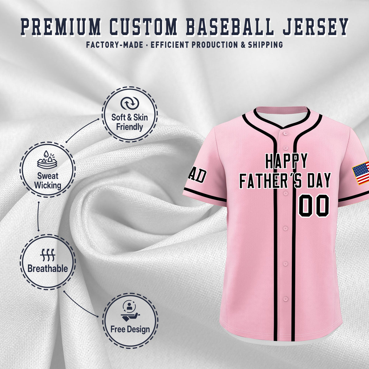 Custom Light Pink Black White Classic Style Father's Day Quick Dry Baseball Jersey| KXKSHOP