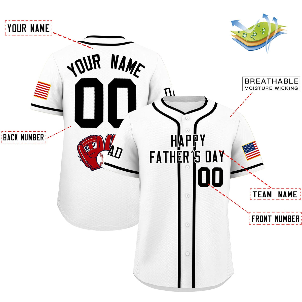 Custom White Black Classic Style Father's Day Quick Dry Baseball Jersey| KXKSHOP