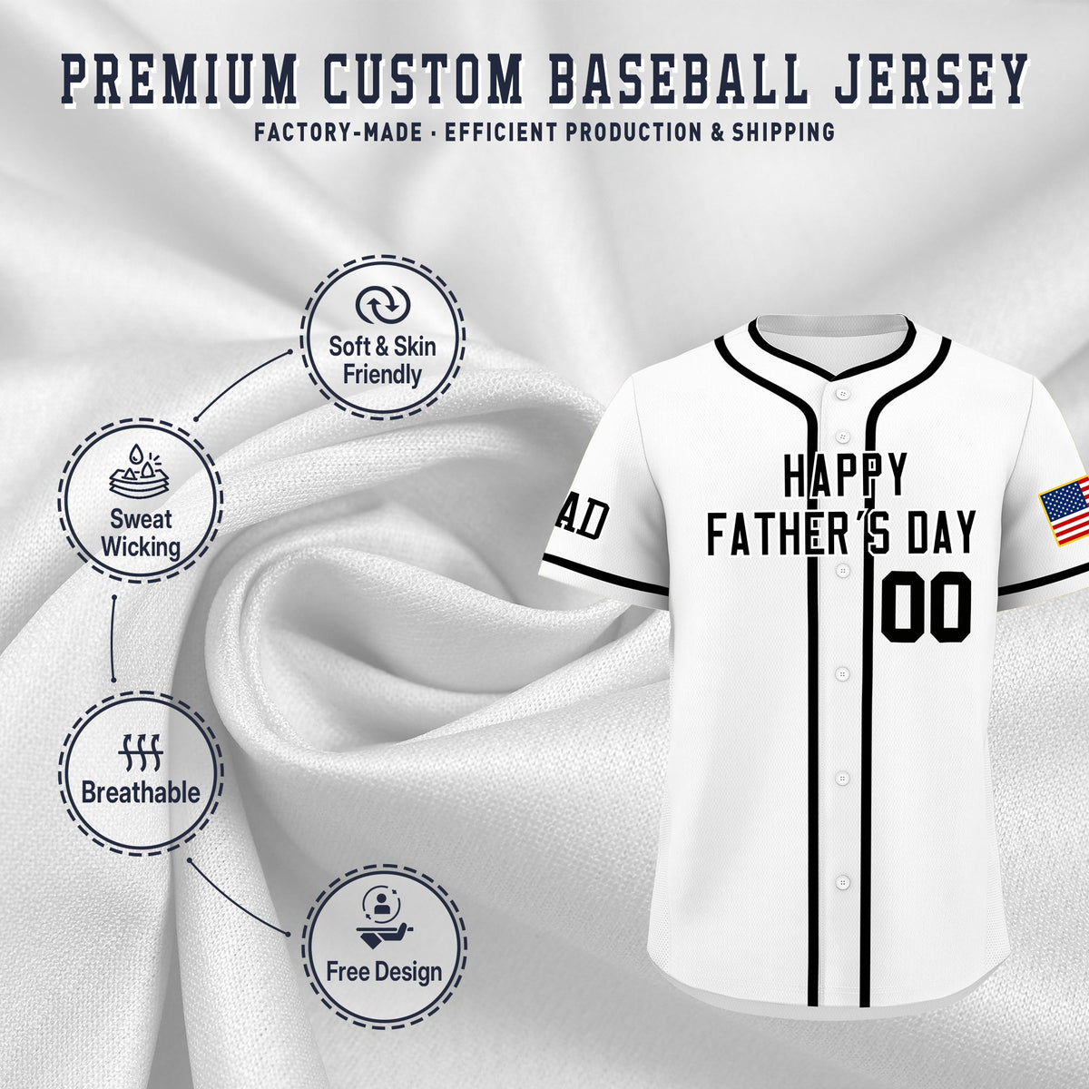 Custom White Black Classic Style Father's Day Quick Dry Baseball Jersey| KXKSHOP