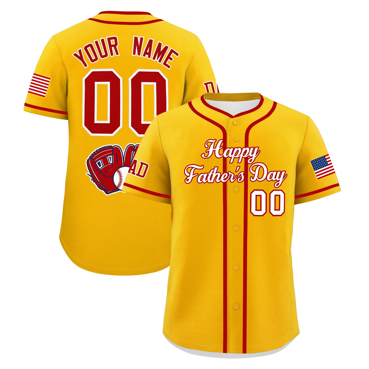 Custom Yellow White Red Classic Style Father's Day Quick Dry Baseball Jersey| KXKSHOP