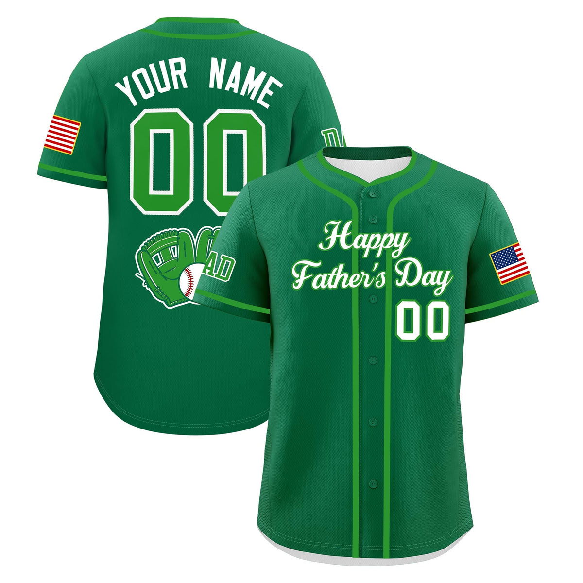 Custom Kelly Green White Light Green Classic Style Father's Day Quick Dry Baseball Jersey| KXKSHOP